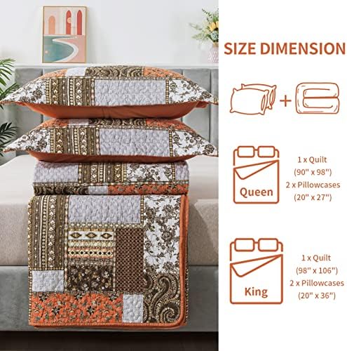 Retro Farmhouse Quilt - Floral Orange California King Bedspread Set