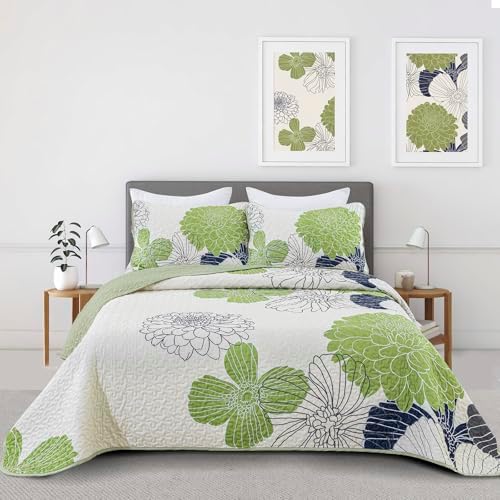 Light Green Floral Quilt King Size