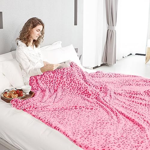 Fuzzy Blanket Pink Soft Throw with Cheetah Print