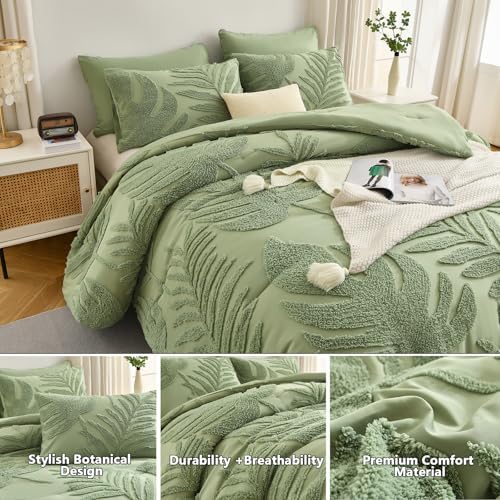 Queen-Size Bedding Set with Tufted Comforter by Green 02