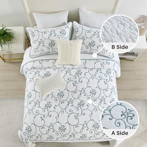 FineStichery Oversized King Bedspread 128x120 with BlueWhite embroidery