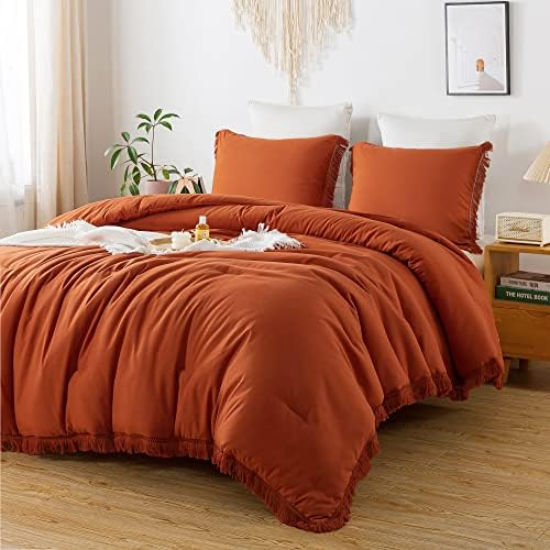 Andency Boho Tassel Comforter Set King Size Burnt Orange