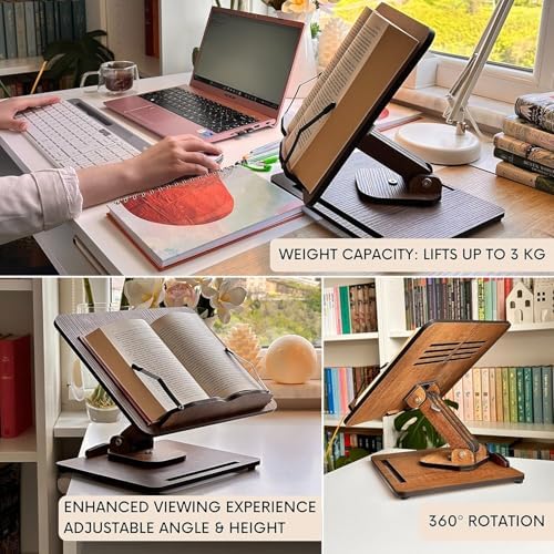 360 Adjustable Wooden Book Stand with Page Clips