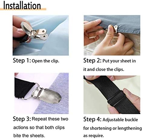 Adjustable Bed Sheet Grippers 8-Pack Black