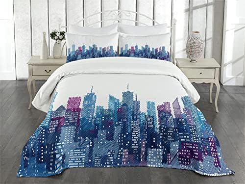 Lunarable New York Bedspread Set - Queen Size Blue Purple