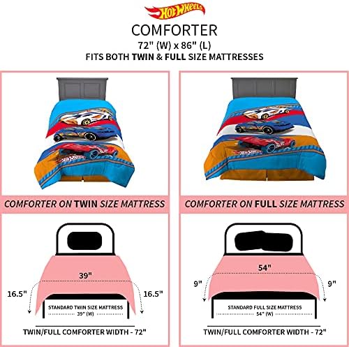 Franco Kids Reversible Microfiber Comforter with Hot Wheels Design TwinFull Super Soft