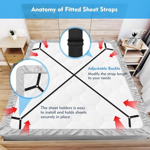 Adjustable Bed Sheet Straps 2Pcs Black for Mattress Cover