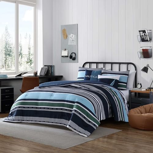 Nautica Twin Comforter Set with Matching Sham and Throw Pillows 1