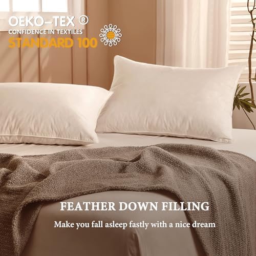 BHZ Goose Down Feather Queen Pillow - Hotel Style Soft Support
