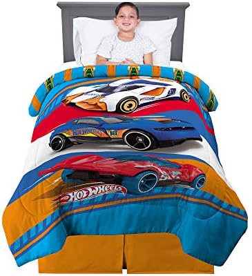 Franco Kids Reversible Microfiber Comforter with Hot Wheels Design TwinFull Super Soft