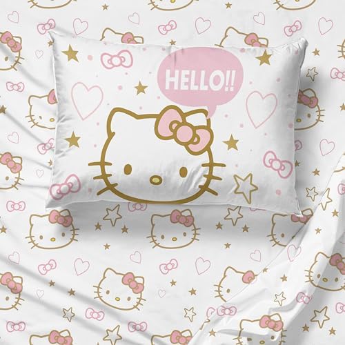Jay Franco Hello Kitty Twin Sheet Set - 3 Piece Microfiber Stars Hearts Bedding