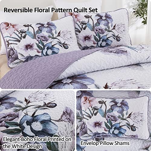 Drucon Purple Floral Quilt Set King Size