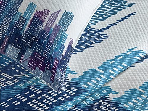 Lunarable New York Bedspread Set - Queen Size Blue Purple