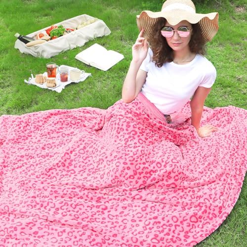 Fuzzy Blanket Pink Soft Throw with Cheetah Print