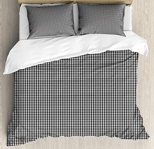 Lunarable Minimalist Duvet Cover Set Houndstooth Geometric Pattern
