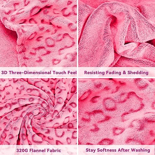 Fuzzy Blanket Pink Soft Throw with Cheetah Print