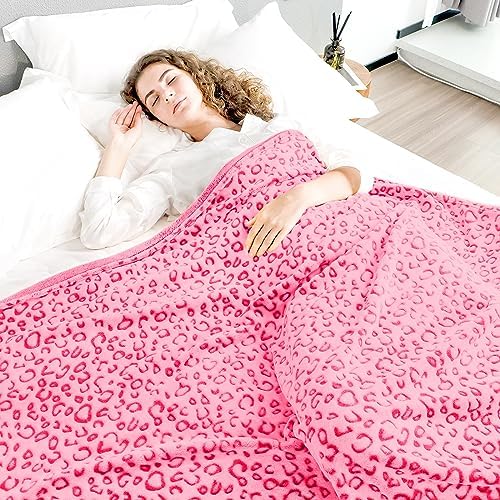 Fuzzy Blanket Pink Soft Throw with Cheetah Print