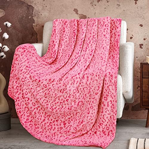Fuzzy Blanket Pink Soft Throw with Cheetah Print